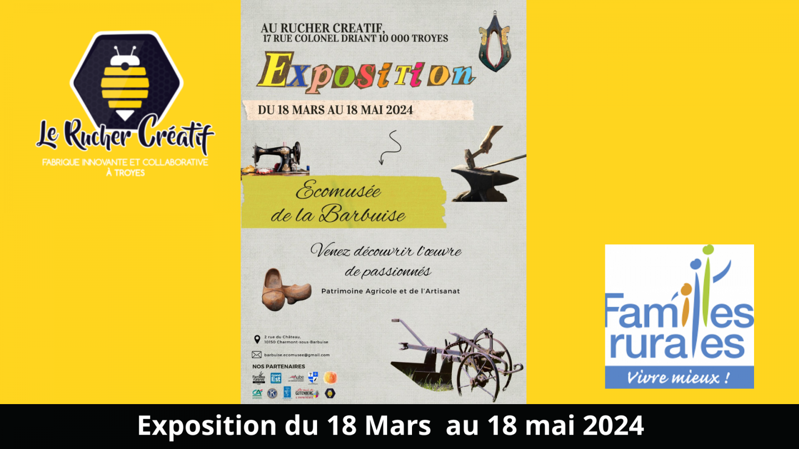 EXPOSITION FAMILLE RURALE ET ECOMUSÉE DE LA BARBUISE Du 18 mars au 18 mai 2024