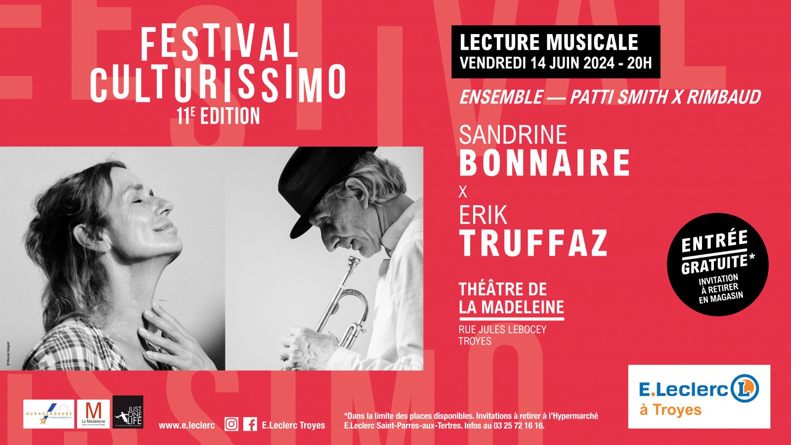 Festival Culturissimo avec Sandrine Bonnaire et Erik Truffaz Le 14 juin 2024