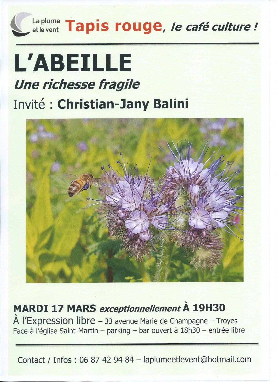 Tapis rouge, le café culture de La plume et le vent : « L&rsquo;abeille : une richesse fragile »