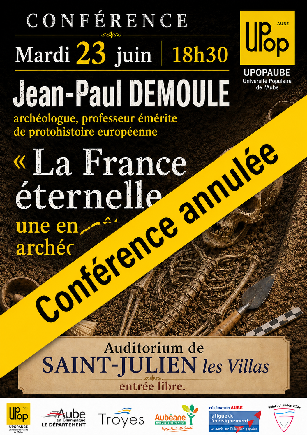 Annulation : conférence « La France éternelle, une enquête archéologique »